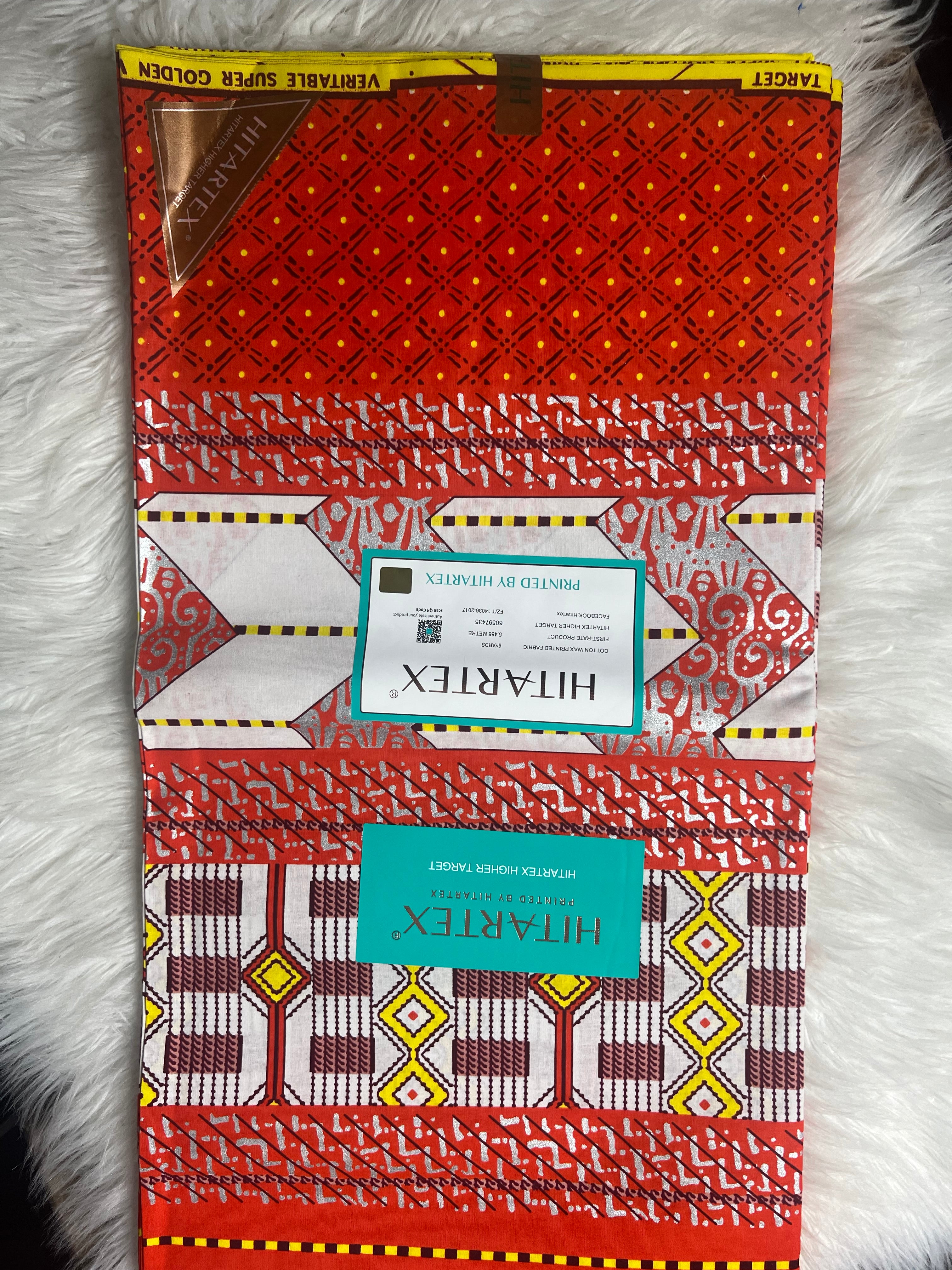 100% Cotton African Hitartex Ankara Print Fabric Wax motif kente orange, Traditional Ankara African Fabric for Sewing **ITEM SOLD by YARD**