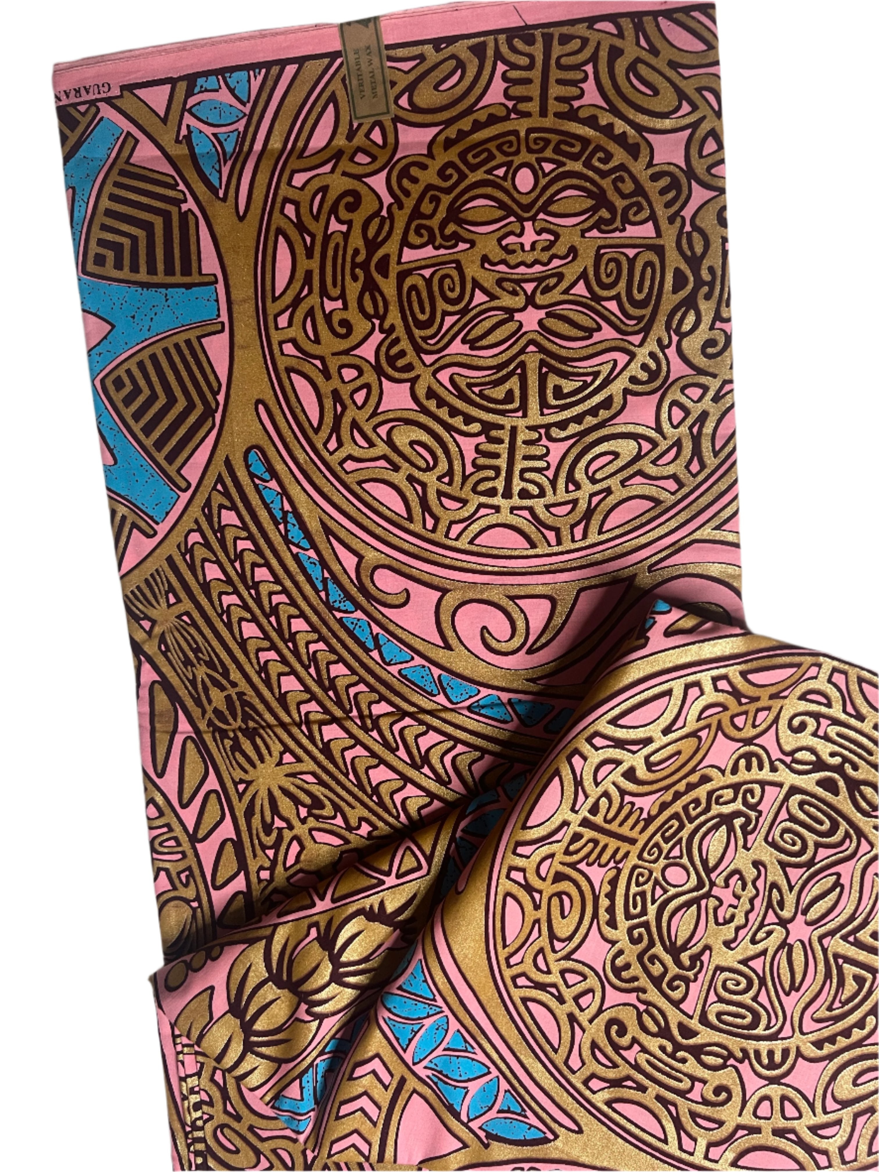 100% Cotton African Ankara Print Fabric Pink Blue Gold Mythological Kaleidoscope Ankara African Print Fabric for Sewing**ITEM SOLD by YARD**