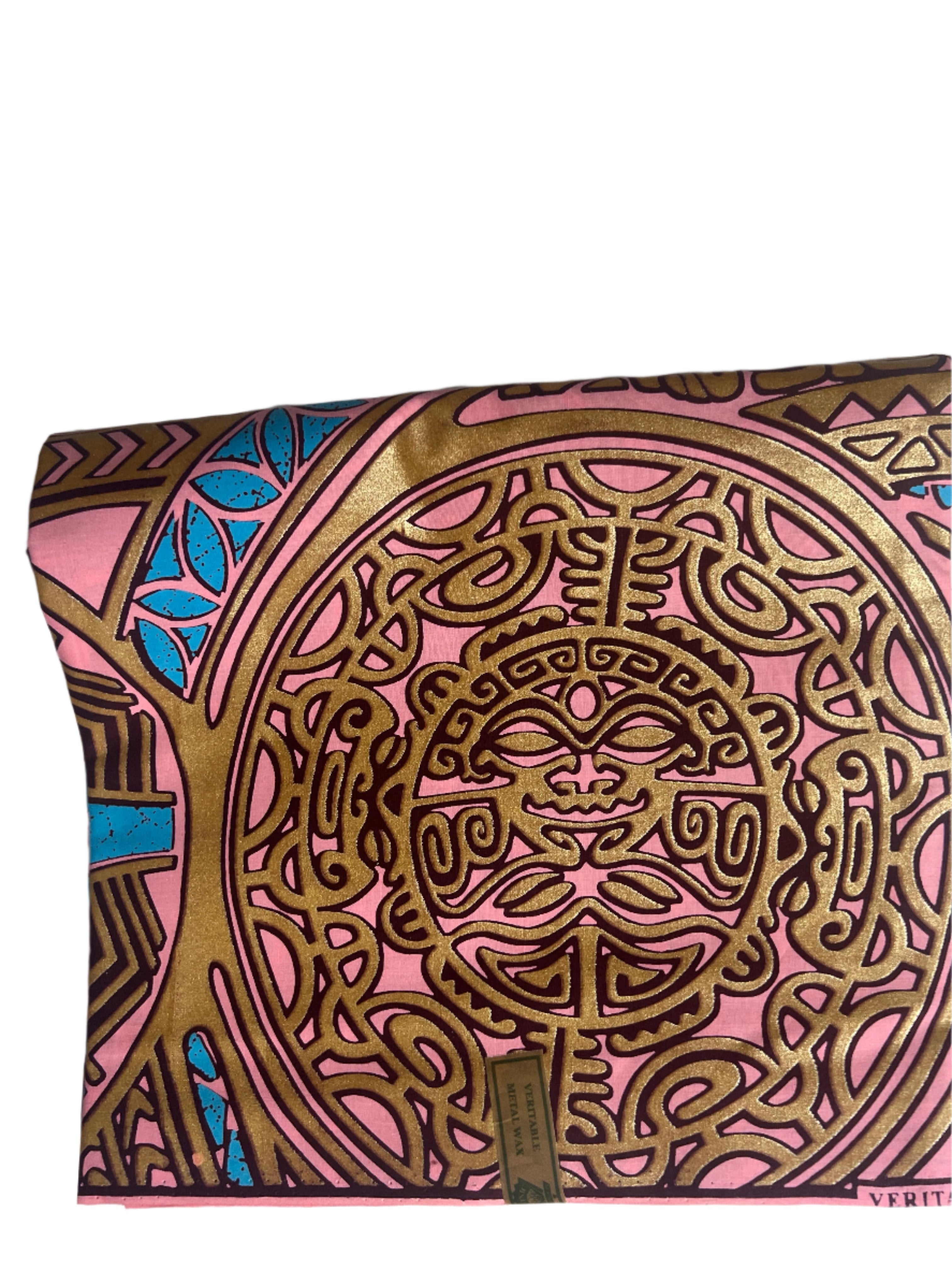 100% Cotton African Ankara Print Fabric Pink Blue Gold Mythological Kaleidoscope Ankara African Print Fabric for Sewing**ITEM SOLD by YARD**