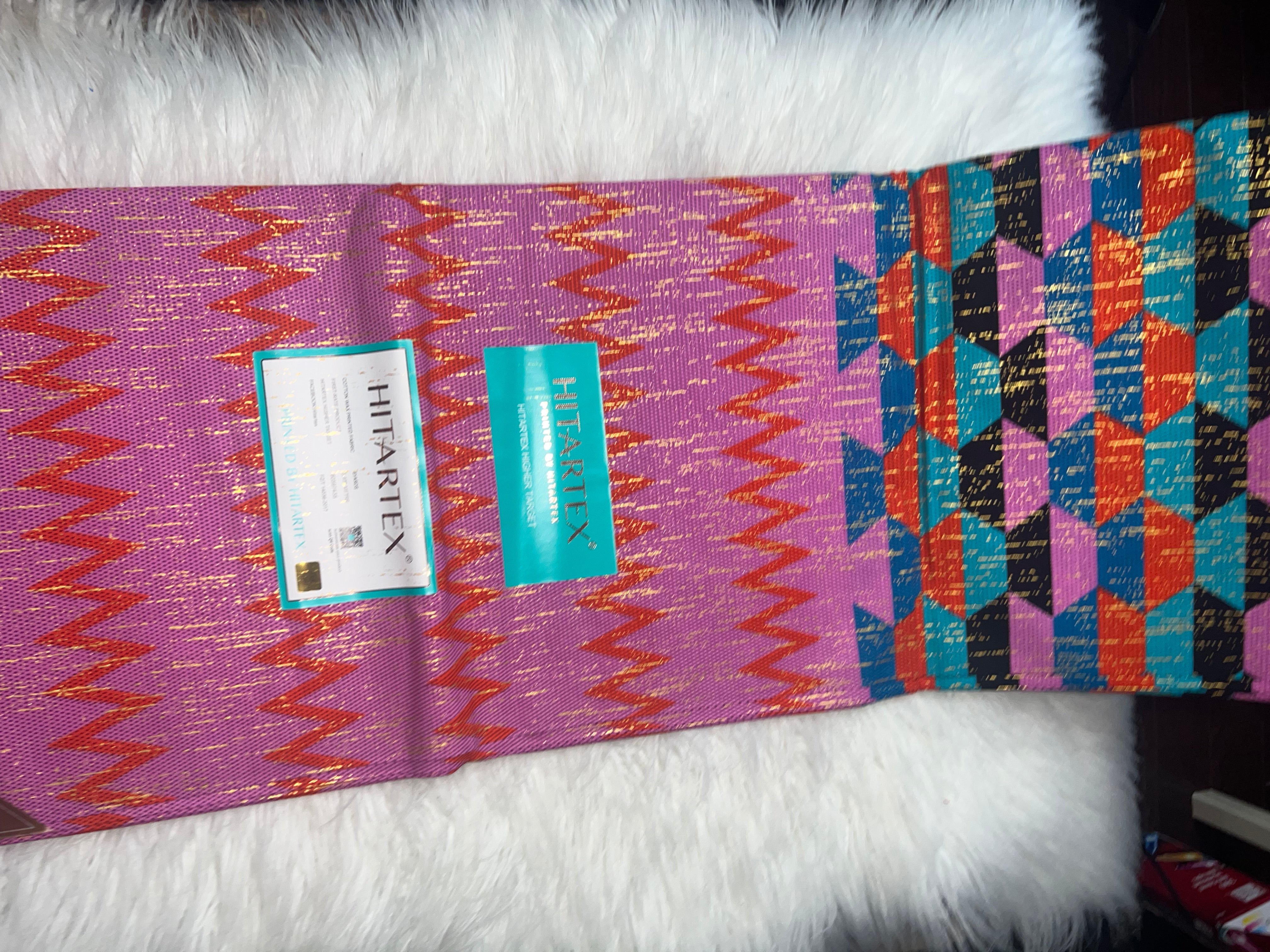 African Hitartex Ankara Print 100% Cotton Fabric Wax motif kente pink, Traditional Ankara African Fabric for Sewing **ITEM SOLD by YARD**