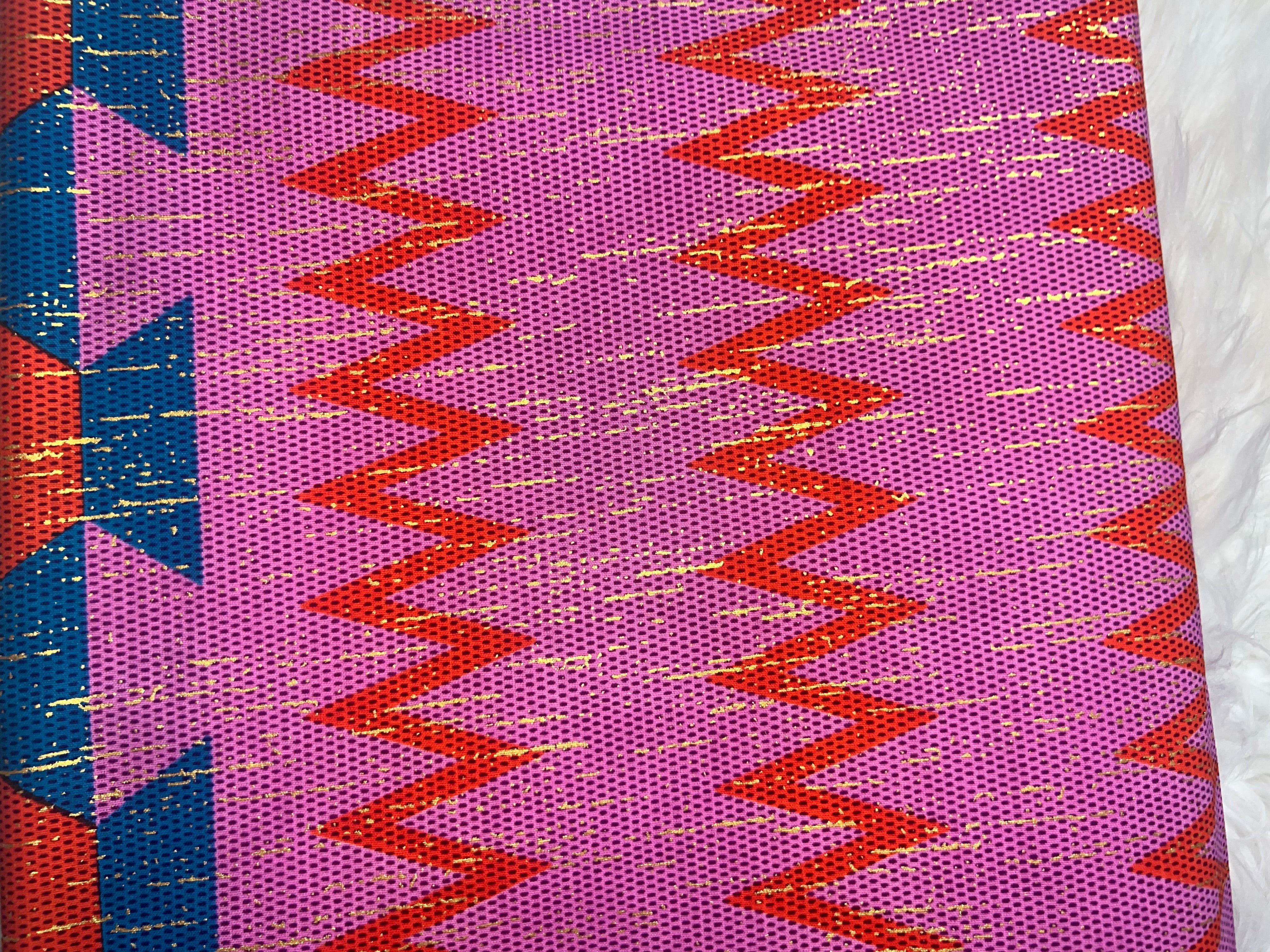 African Hitartex Ankara Print 100% Cotton Fabric Wax motif kente pink, Traditional Ankara African Fabric for Sewing **ITEM SOLD by YARD**