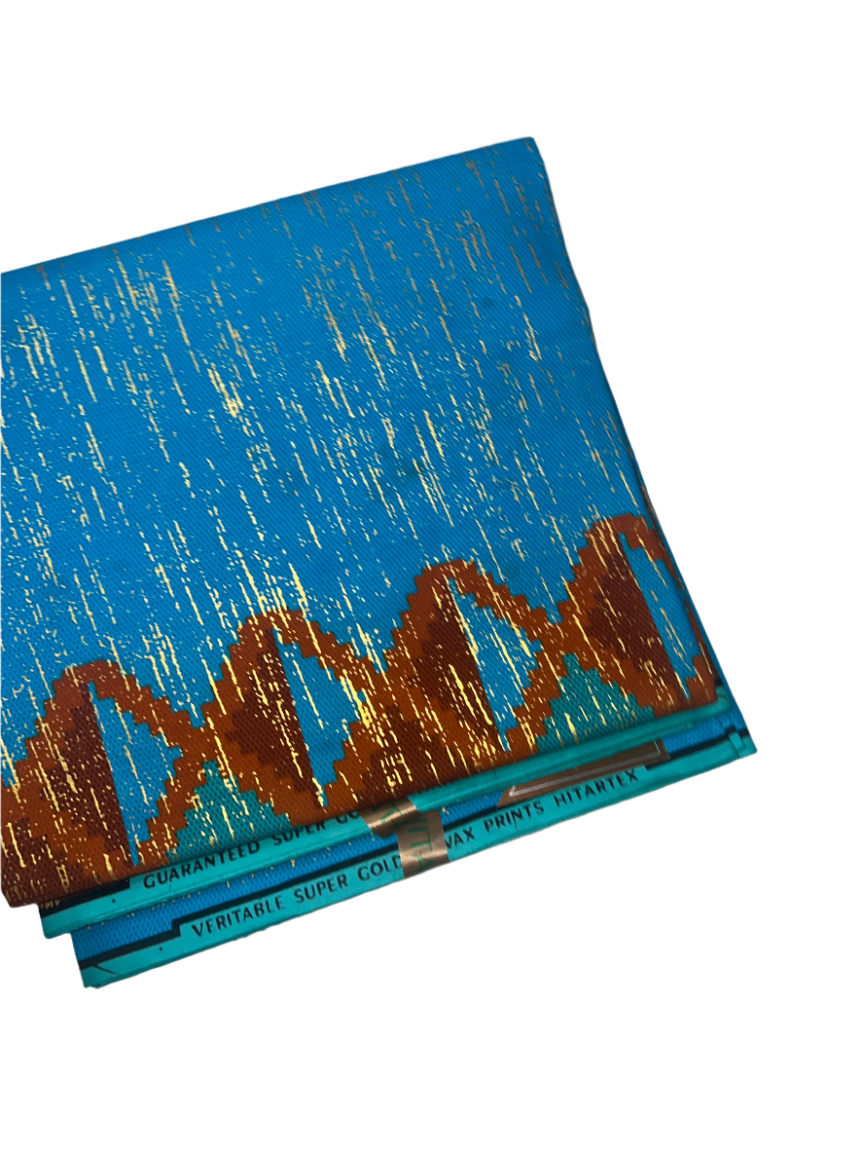 100% Cotton African Hitartex Ankara Print Fabric Wax motif kente blue, Traditional Ankara African Fabric for Sewing **ITEM SOLD by YARD**