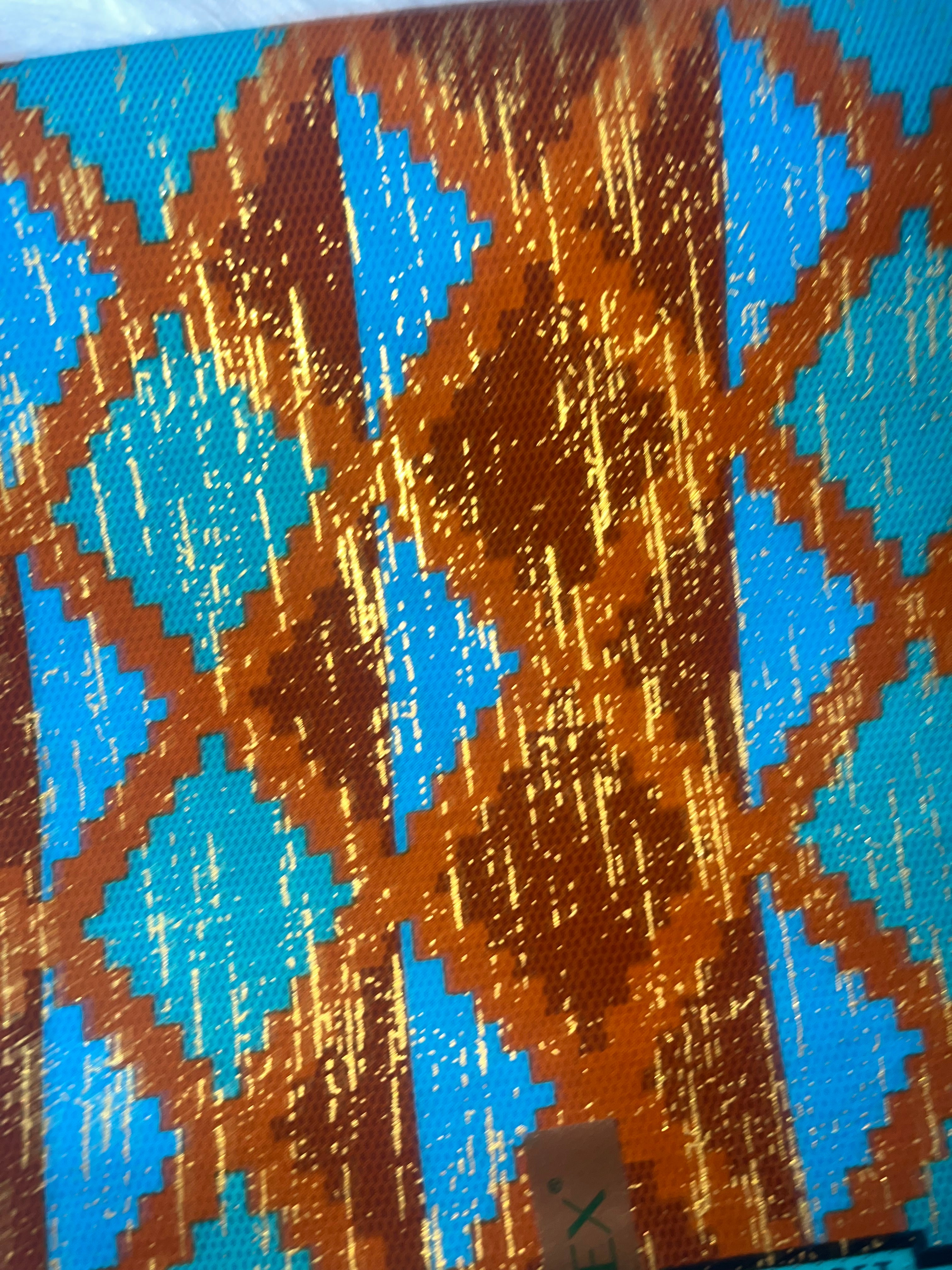 100% Cotton African Hitartex Ankara Print Fabric Wax motif kente blue, Traditional Ankara African Fabric for Sewing **ITEM SOLD by YARD**