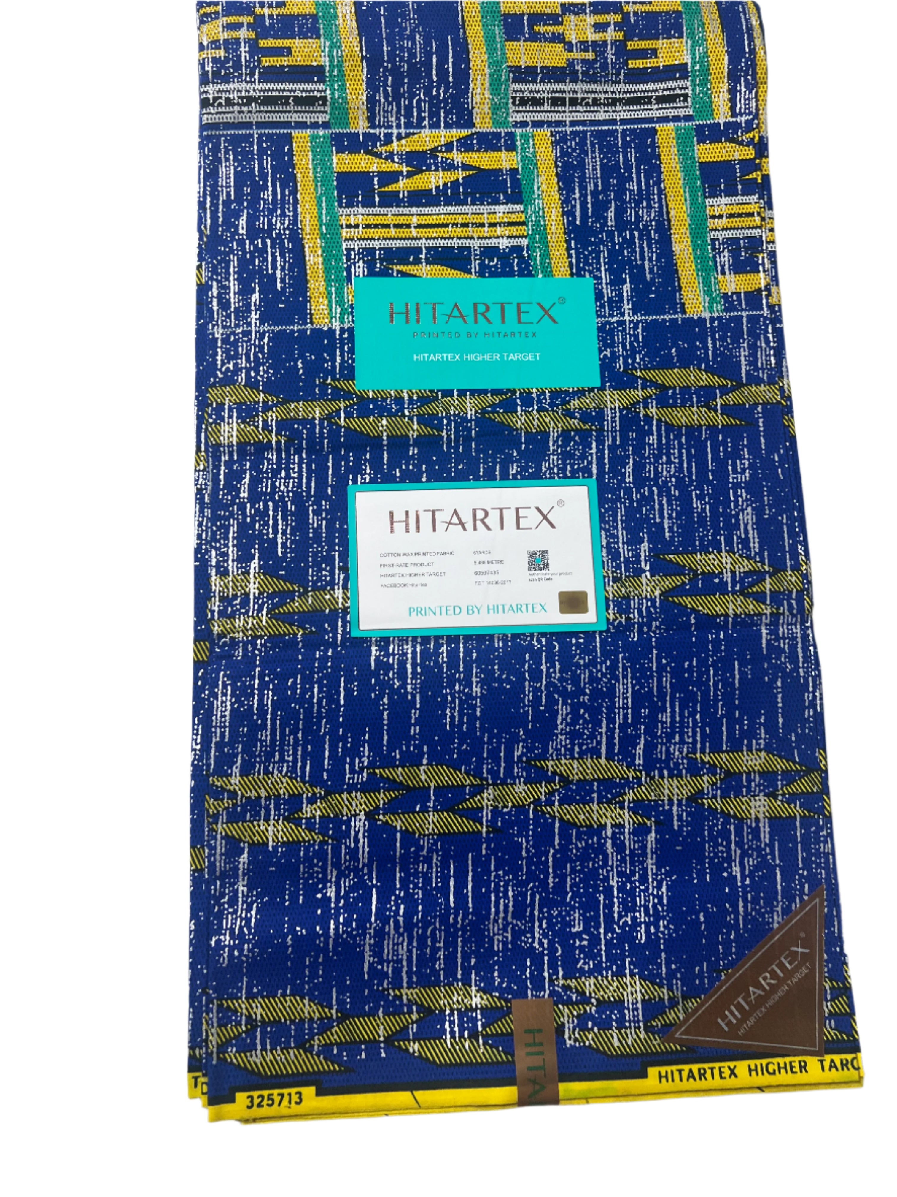 100% Cotton African Hitartex Ankara Print Fabric Wax motif kente blue, Traditional Ankara African Fabric for Sewing **ITEM SOLD by YARD**