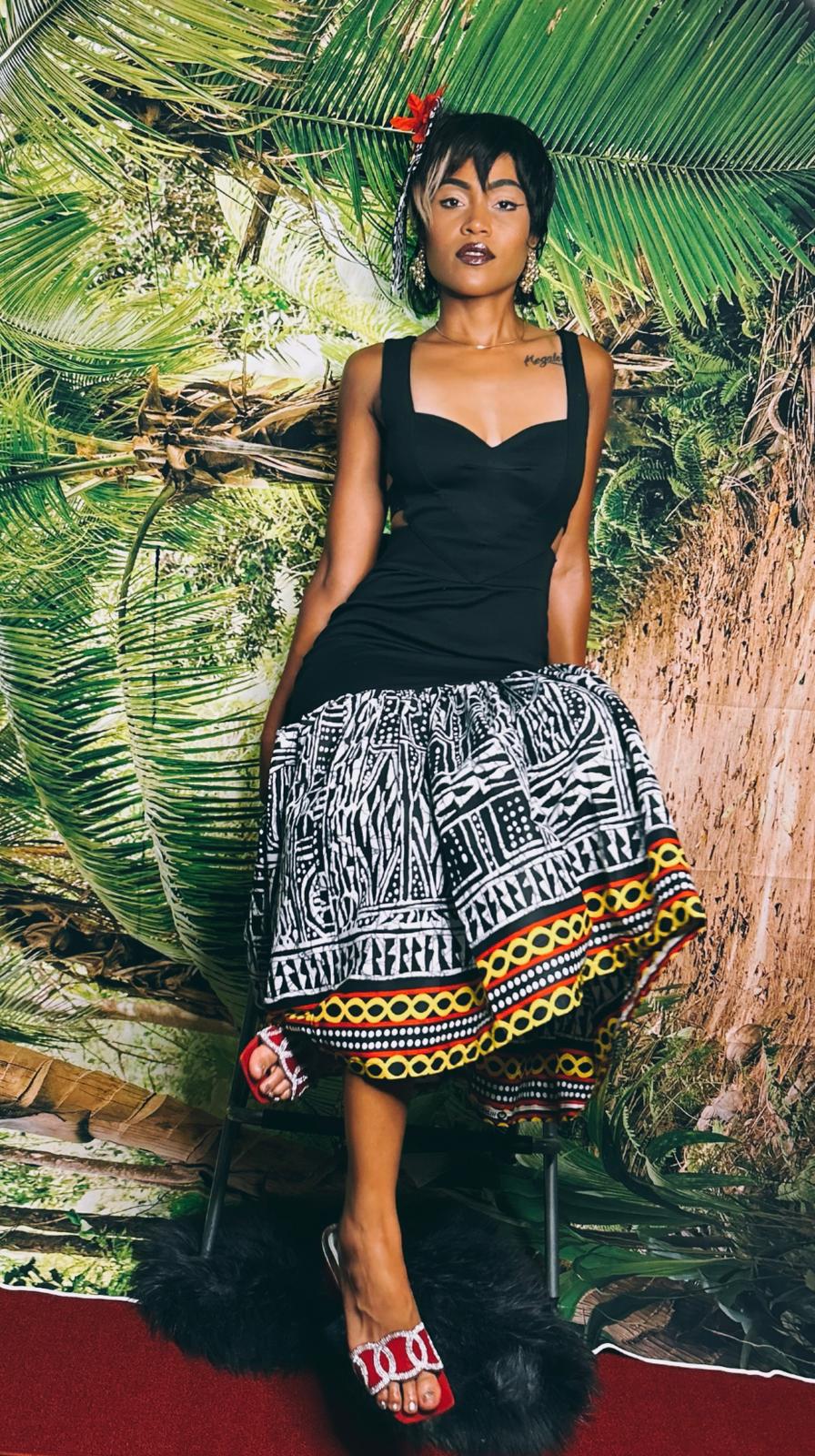 Black & White Geometric Sleeveless Stretch Long african dress