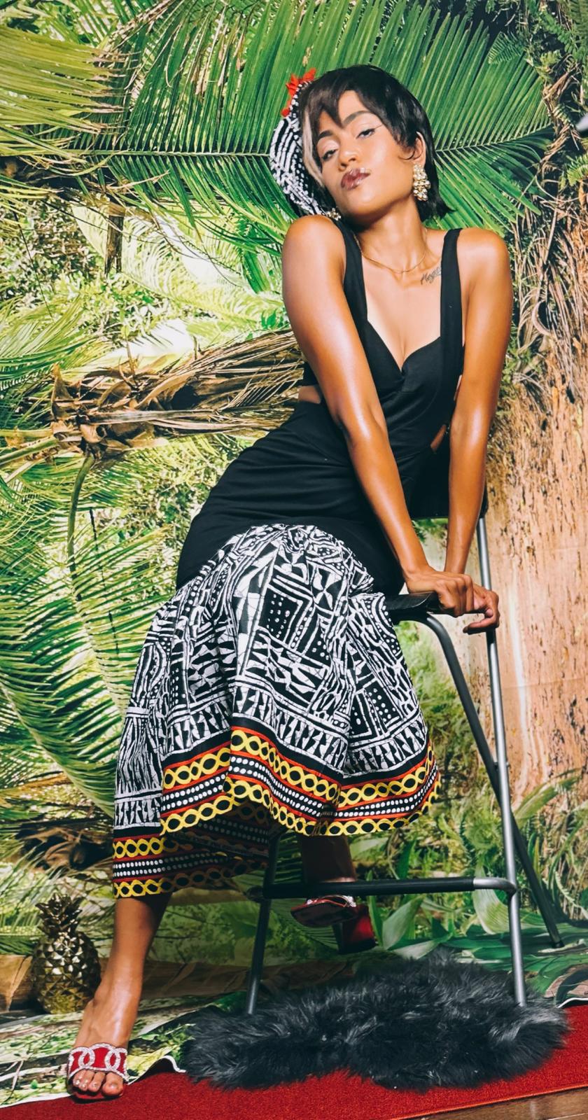 Black & White Geometric Sleeveless Stretch Long african dress