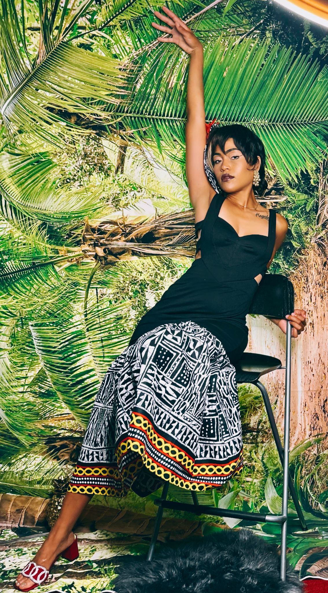 Black & White Geometric Sleeveless Stretch Long african dress