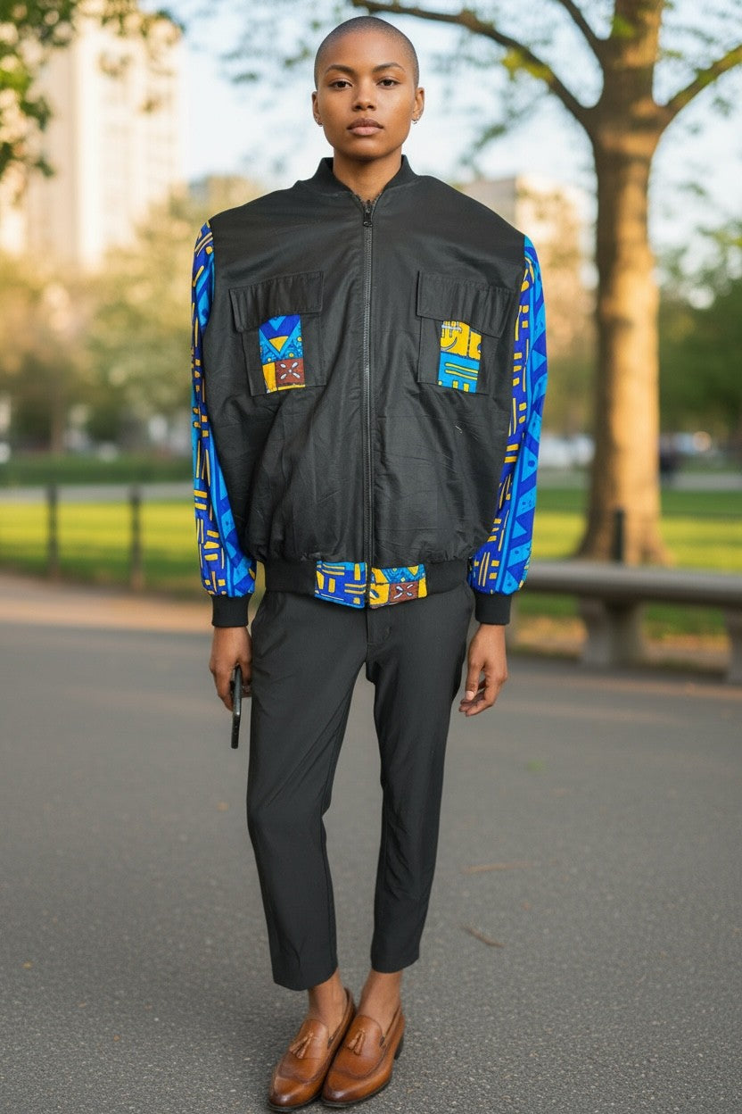 Handmade African reversable bomber jacket