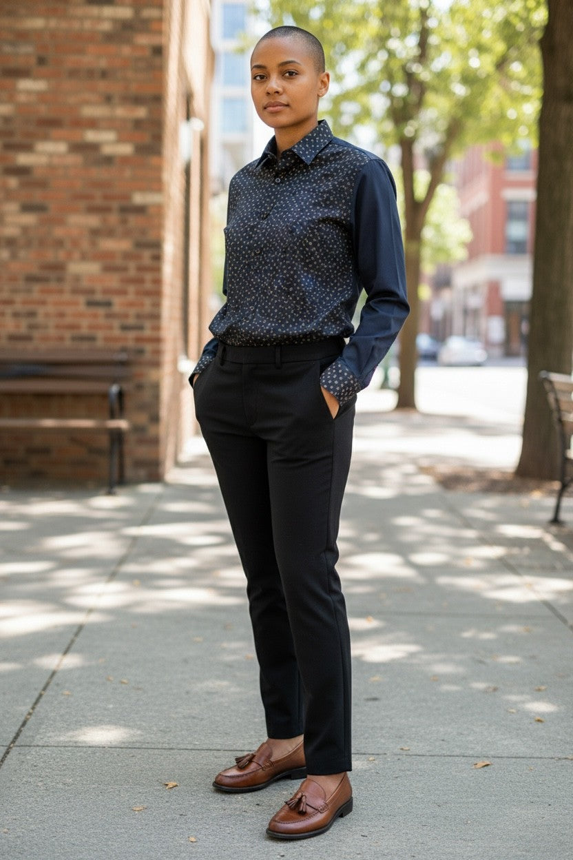 Slim Fit Lines Polk A Dot Button Up Shirt