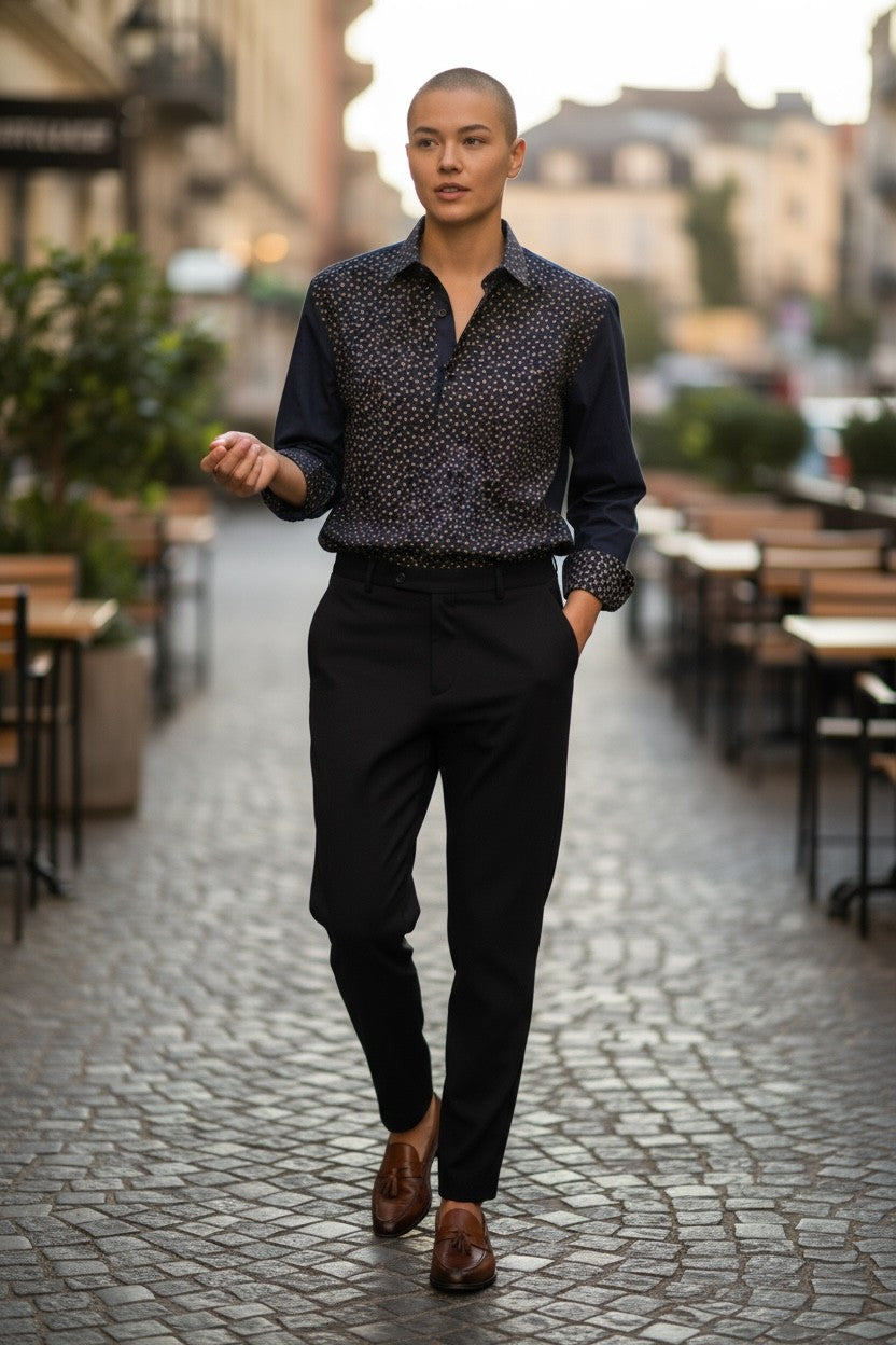 Slim Fit Lines Polk A Dot Button Up Shirt