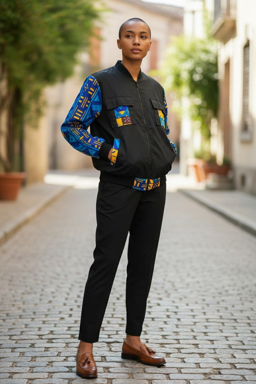 Handmade African reversable bomber jacket