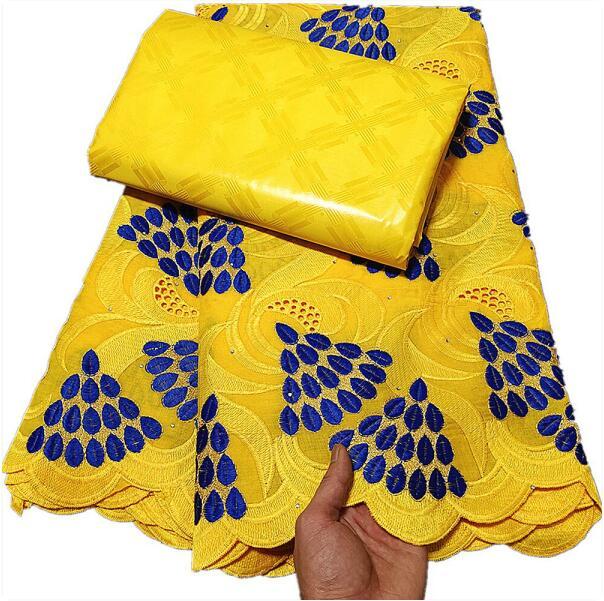 African Swiss Voile Net Lace Fabric High Quality French 100% Cotton Embroidered Lace Bazin Fabrics 2.5+2.5yards For Dress A236