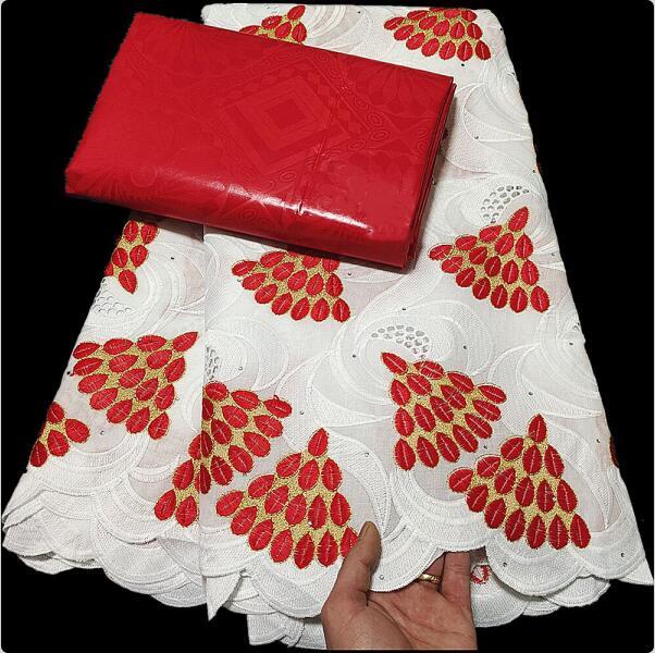 African Swiss Voile Net Lace Fabric High Quality French 100% Cotton Embroidered Lace Bazin Fabrics 2.5+2.5yards For Dress A236