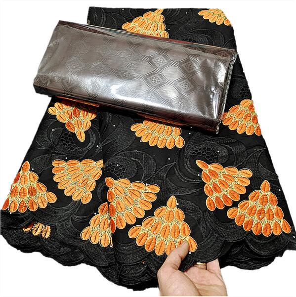 African Swiss Voile Net Lace Fabric High Quality French 100% Cotton Embroidered Lace Bazin Fabrics 2.5+2.5yards For Dress A236