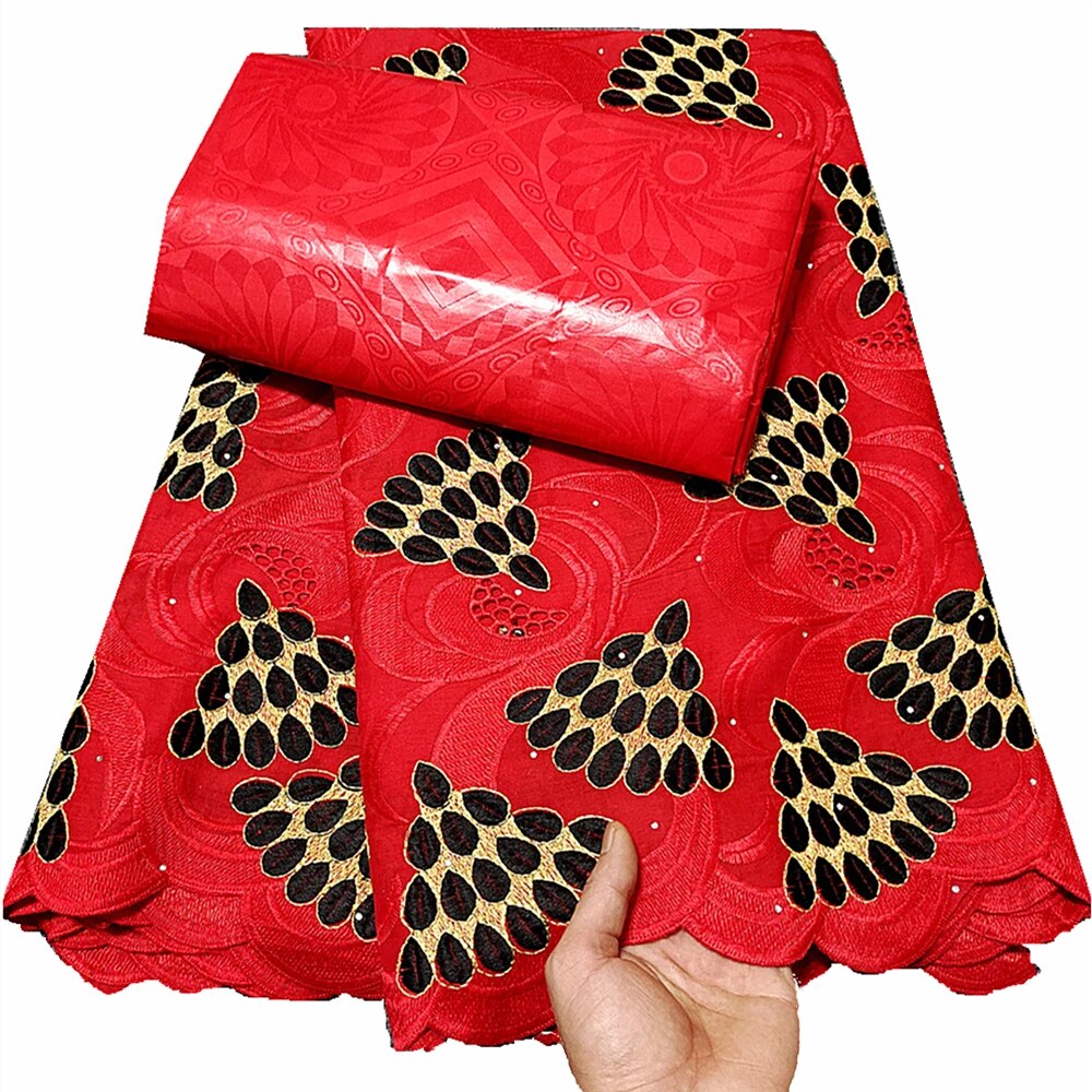 African Swiss Voile Net Lace Fabric High Quality French 100% Cotton Embroidered Lace Bazin Fabrics 2.5+2.5yards For Dress A236