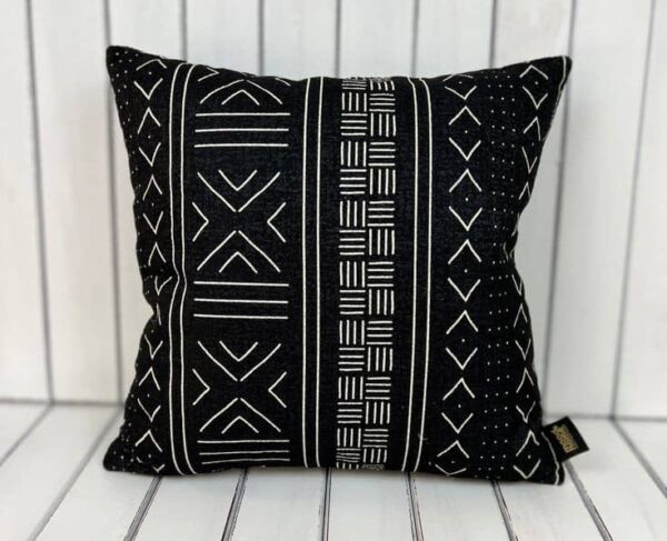 african mudcloth patern black pillow