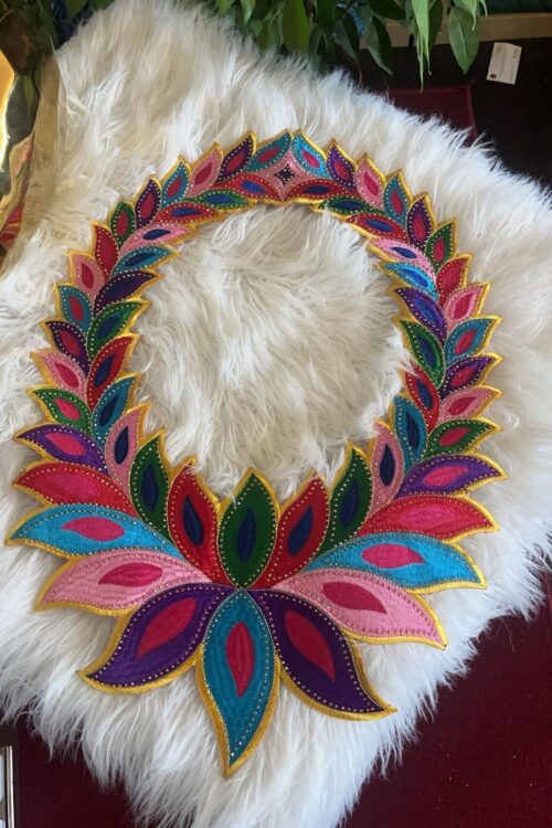 Multicolor Neckline Embroidery with Rhinestones